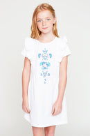 G5089 Off White Girls Embroidered Ruffle Dress Front