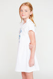 G5089 Off White Girls Embroidered Ruffle Dress Side