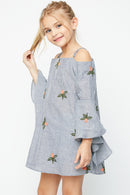 G5118 DENIM Floral Cold Shoulder Dress Alternate Angle