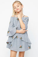 G5118 DENIM Floral Cold Shoulder Dress Alternate Angle