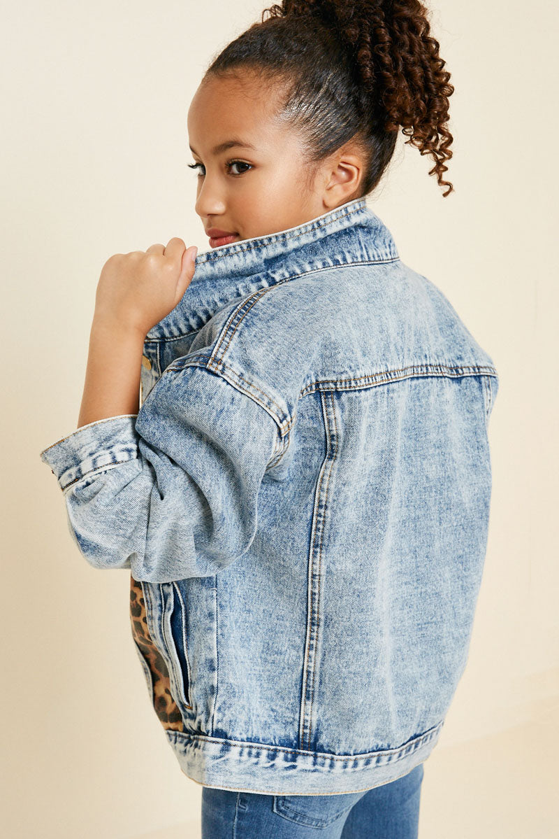 Acid Wash Leopard Denim Trucker Jacket