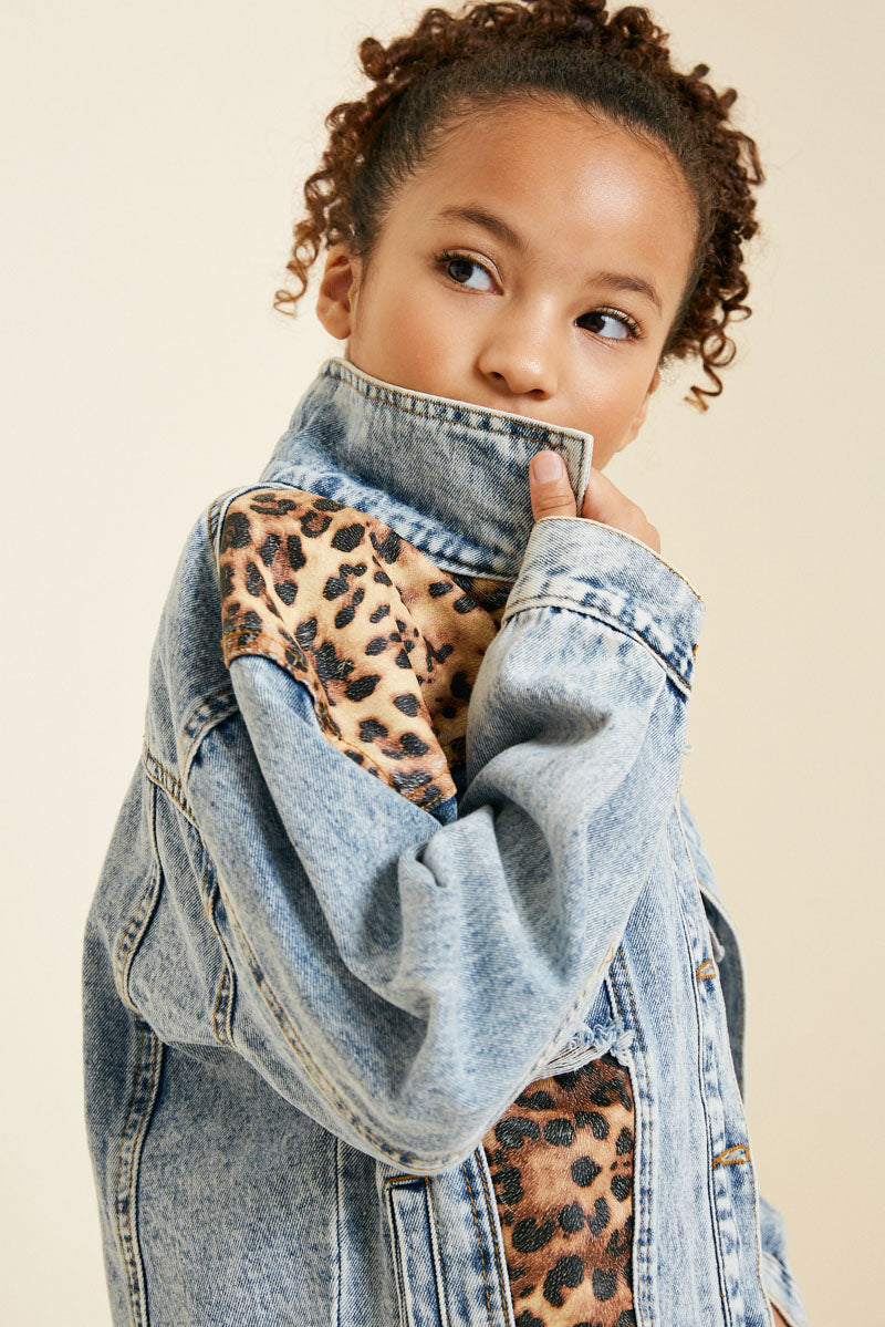 Girls' Acid Wash Leopard Jean Jacket – Hayden Girls