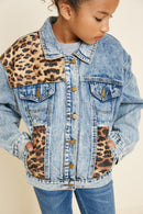 G5210-LEOPARD DENIM Acid Wash Leopard Denim Trucker Jacket Alternate Angle