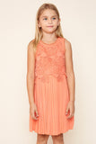 G5241 Papaya Girls Crochet Pleated Dress Front