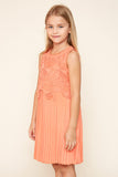 G5241 Papaya Girls Crochet Pleated Dress Side