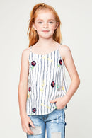 G5347 Yellow Mix Girls Embroidered Tank Top Front