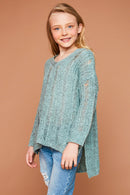 G5481 Seafoam Girls Open Back Knit Sweater Side