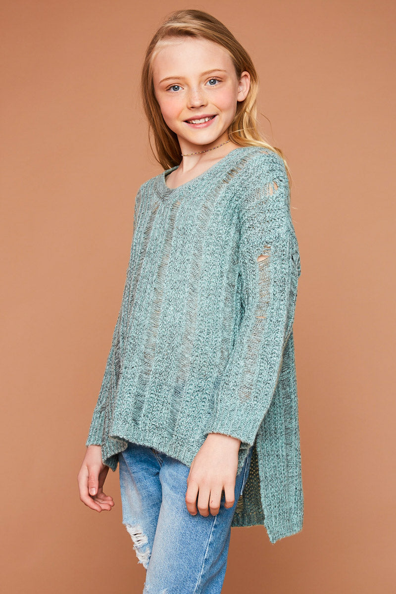 G5481 Seafoam Girls Open Back Knit Sweater Side