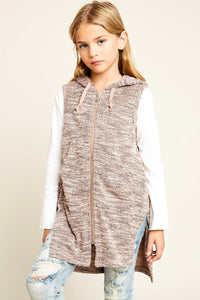 G5525 Blush Girls Long Sleevless Zip Up Hoodie Front