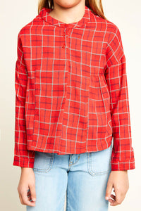 G5552 RED Grid Print Top Front Detail