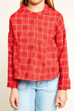 G5552 RED Grid Print Top Front Detail