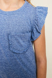 G5573 BLUE Ruffled Pocket T-Shirt Front Detail