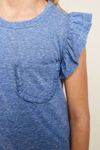 G5573 BLUE Ruffled Pocket T-Shirt Front Detail