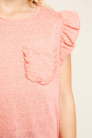 G5573 CORAL Ruffled Pocket T-Shirt Detail
