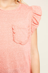 G5573 CORAL Ruffled Pocket T-Shirt Detail