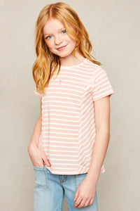 G5583 LT PINK Striped Crew Neck T-Shirt Front