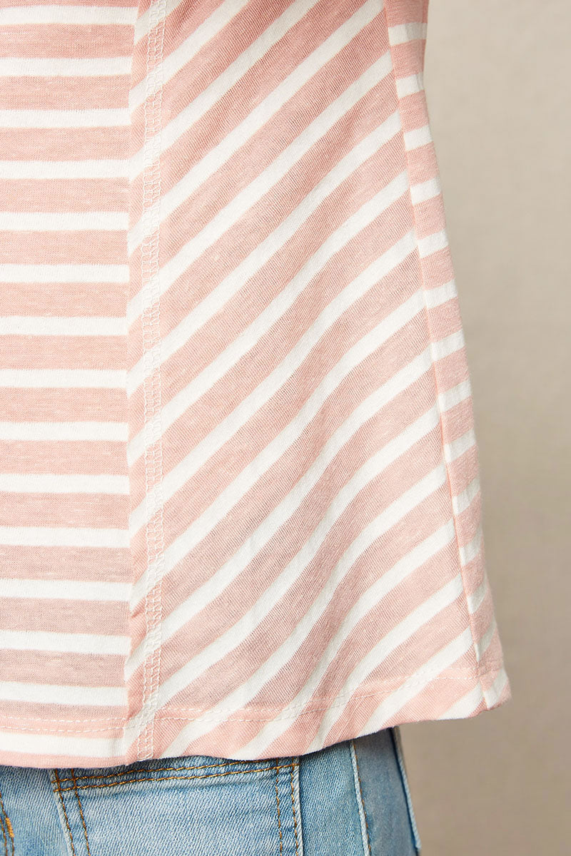 G5583 LT PINK Striped Crew Neck T-Shirt  Detail