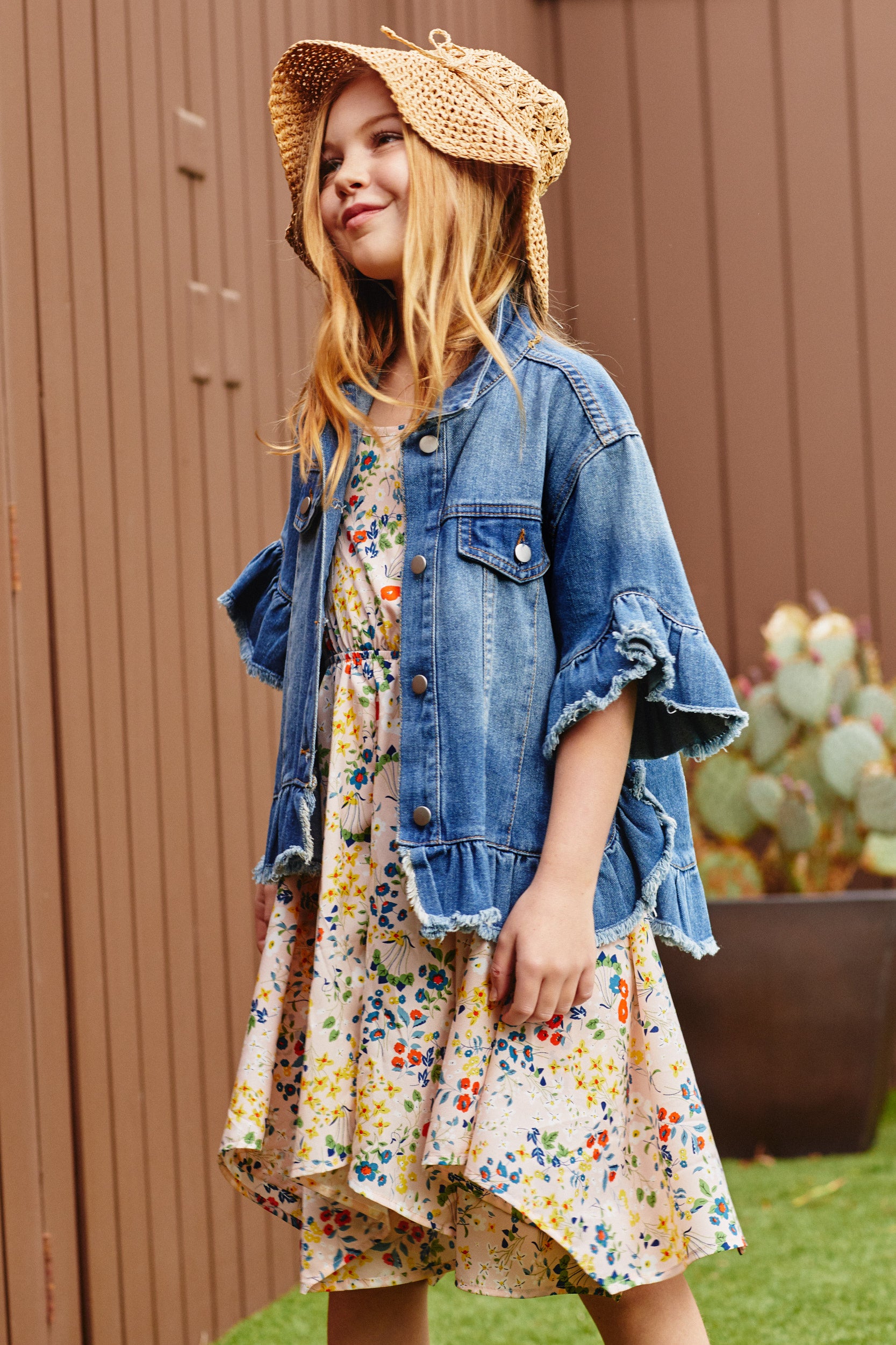 Ruffle Stone Wash Denim Jacket