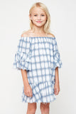 G5608 Off White Girls Off The Shoulder Plaid Ruffle Dress Front 2