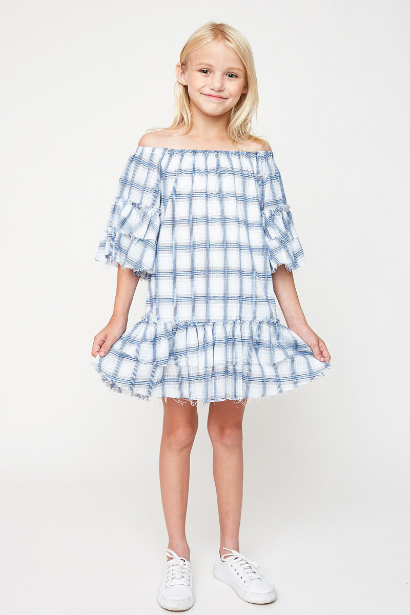 off shoulder checkered dress Cupshe Red Belted Plaid Ruched Dress - Red