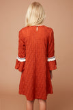 G5613 Rust Girls Textured Knit Dress with Bell Sleeves and Embroidered Detail Back