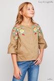 G5617 COFFEE Floral Embroidered Jacket Front