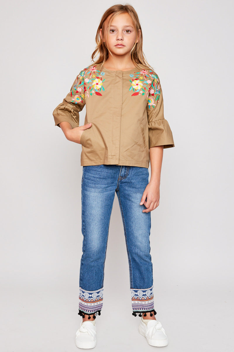 G5617 COFFEE Floral Embroidered Jacket Alternate Angle