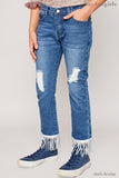 G5639 DK DENIM Fringed Hem Jeans Front