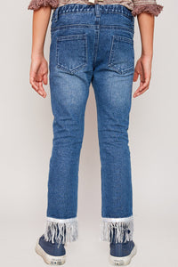 G5639 DK DENIM Fringed Hem Jeans Back