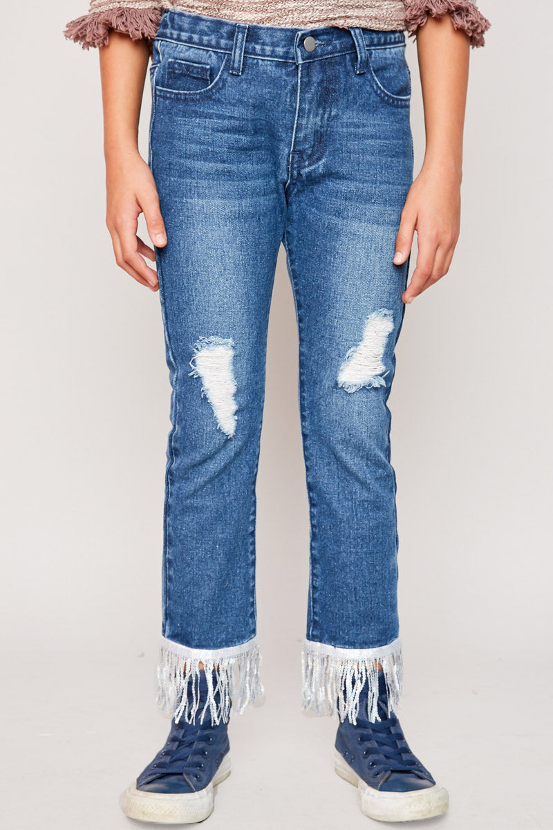 G5639 DK DENIM Fringed Hem Jeans Alternate Angle