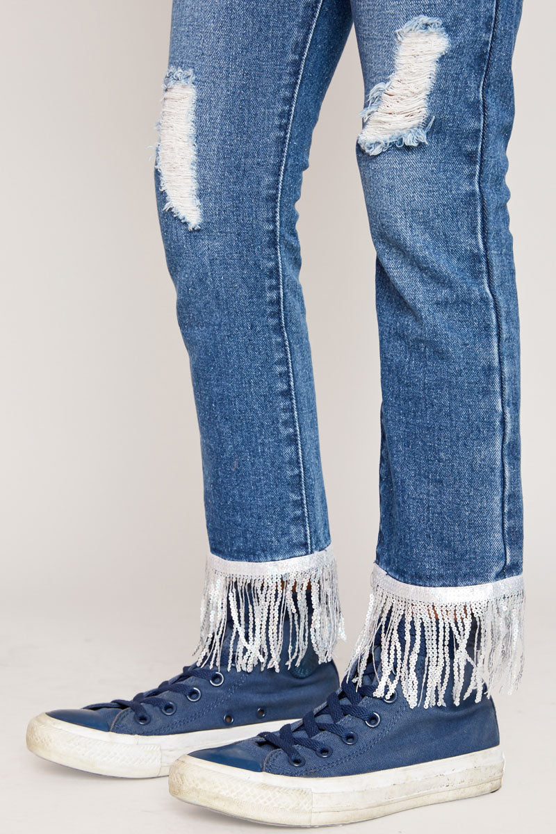 G5639 DK DENIM Fringed Hem Jeans Alternate Angle