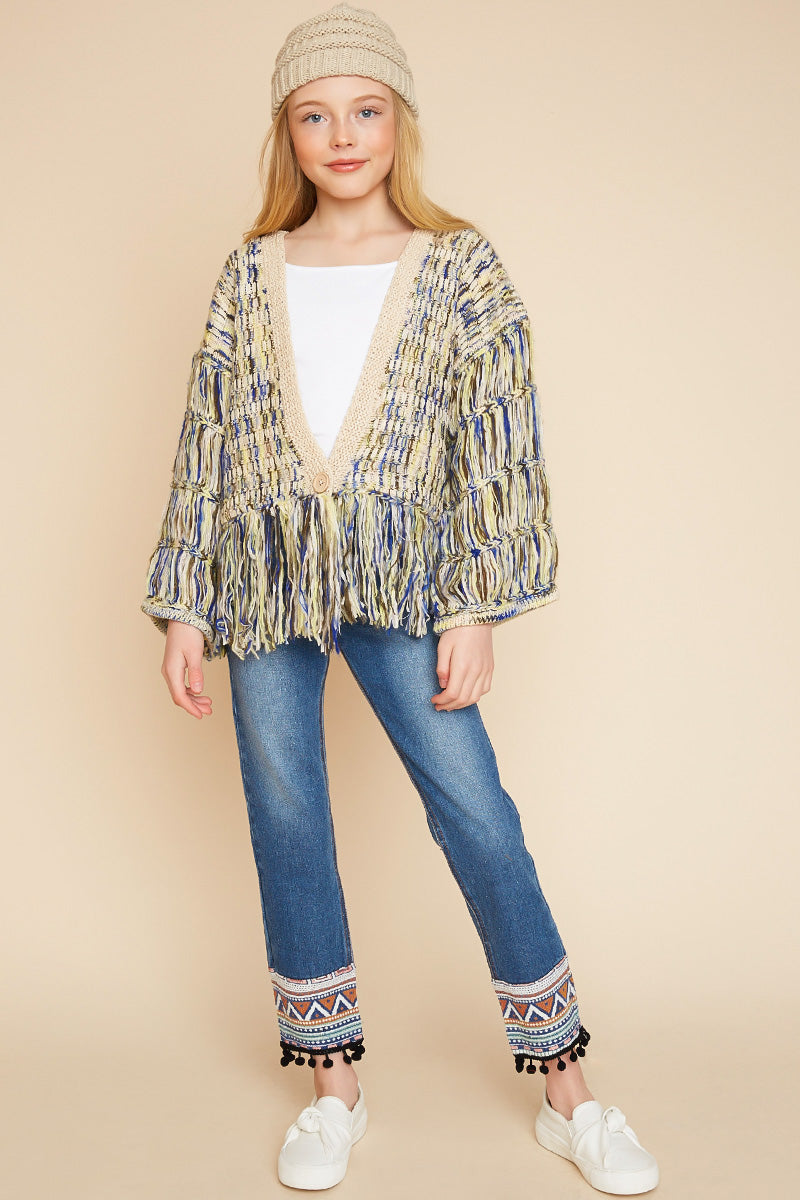 Cropped Sleeve Knit Cardigan