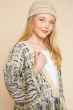 G5653 Army Mix Girls Cropped 3/4 Sleeved Knit Cardigan with a Deep V-Neck Front