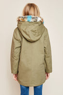 G5662 OLIVE Faux Fur Trim Hooded Jacket Back