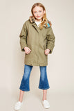 G5662 OLIVE Faux Fur Trim Hooded Jacket Alternate Angle