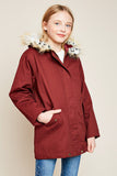 G5662 Wine Girls Cargo Jacket with Fur Trim Side