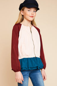 G5687 MAROON MIX Color Block Bomber Jacket Alternate Angle