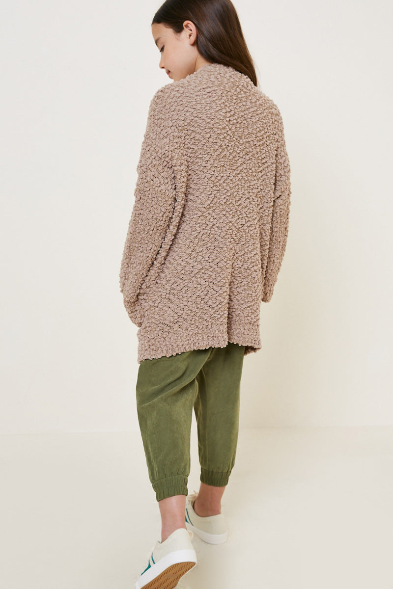 G5692-MOCHA Textured Dolman Sleeve Cardigan Back