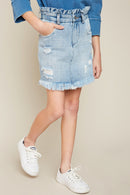 G5728 Lt Denim Girls High Waist Denim Skirt Front 2