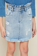 G5728 Lt Denim Girls High Waist Denim Skirt Detail