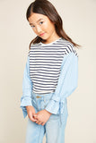 G5766 CREAM Contrast Striped Top Side