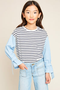 G5766 CREAM Contrast Striped Top Front