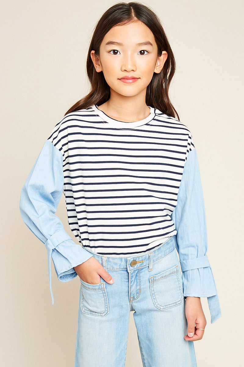 G5766 CREAM Contrast Striped Top Front