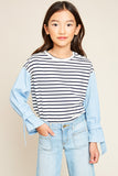 G5766 CREAM Contrast Striped Top Front