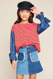 G5766 RED Contrast Striped Top Front