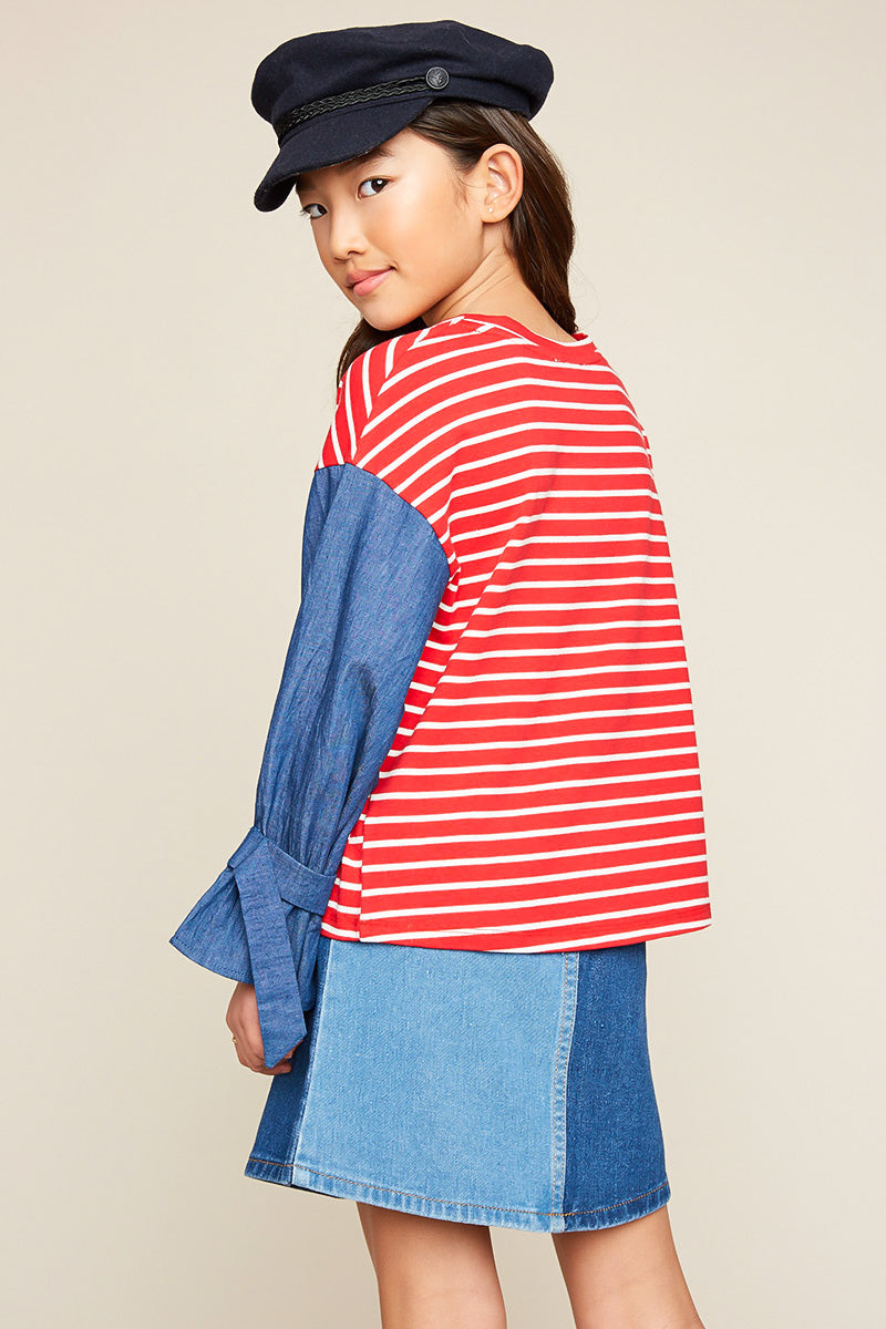 Stripe Top With Sleeve Cuff Details