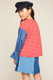 G5766 RED Contrast Striped Top Back