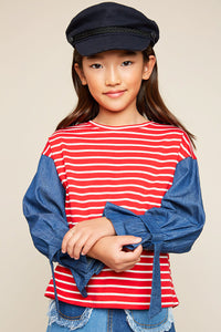 G5766 RED Contrast Striped Top Alternate Angle