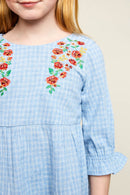 G5772 Blue Girls Floral Embroidered Ruffle Top Detail
