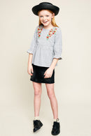 G5772 White Girls Floral Embroidered Ruffle Top Full Body